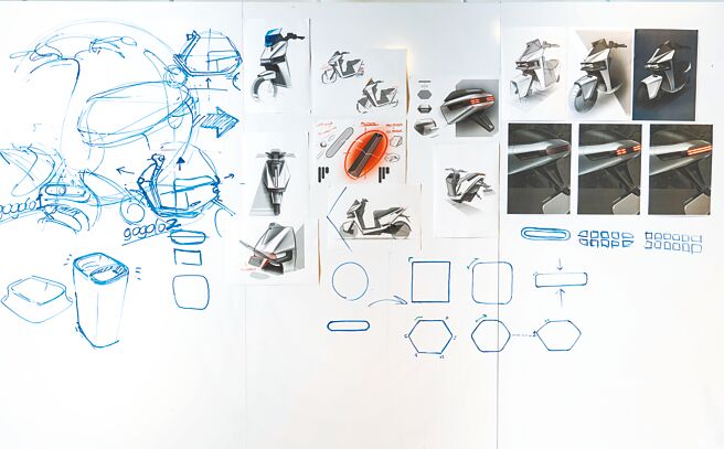Gogoro首度对外展示Gogoro Pulse的设计手稿以及3D渲染图稿。（石智中摄）