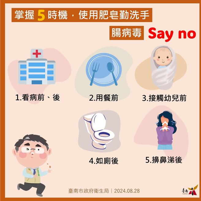台南市衛生局呼籲防範腸病毒要勤洗手。（台南市衛生局提供／曹婷婷台南傳真）