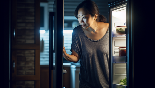 女子服用安眠药后，会不自觉在半夜去开冰箱找食物吃。（AI示意图）