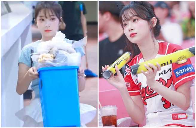 李珠珢赛后拿装满垃圾的垃圾桶走出来，表情略微惶恐。（图／My chuuu uuuhc ym  脸书、my._.chuuu Instagram ）
