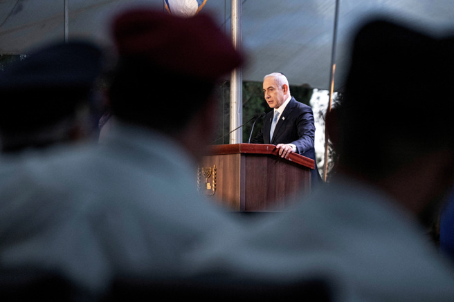 2024年8月4日，以色列与哈玛斯在雅博廷斯基国家纪念仪式上发表演说。（路透社）