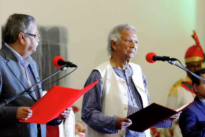 孟加拉臨時執政，諾貝爾獎得主尤努斯頒布命令，解除孟加拉伊斯蘭大會黨的政治禁令。(圖/AP)