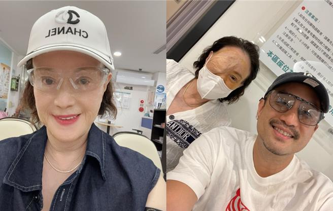 韓湘琴（左）在兒子唐志中安排、陪伴下進行白內障手術。（韓湘琴提供）