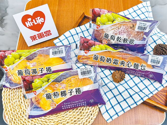 萊爾富攜加州葡萄乾管理委員會推3款聯名麵包新品，9月17日前搭Hi cafe中杯冰／熱美式咖啡享合購價59元。（萊爾富提供）