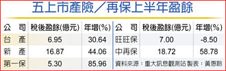 稅後純益各逾10億 五上市產險＋再保 H1獲利佳