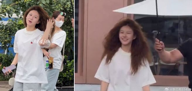 赵露思顶着超级爆炸头。（图／翻摄自微博）