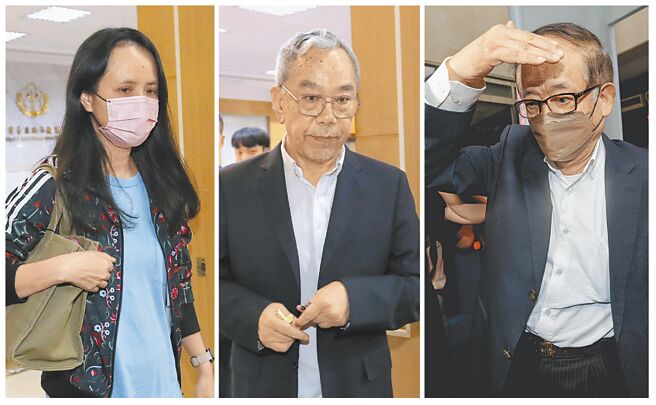 京华城容积率案被告，应晓薇助理陈佳敏（左起）及办公室执行长王尊侃、京华城董事长陈玉坤29日分别获交保。（黄世麒摄）