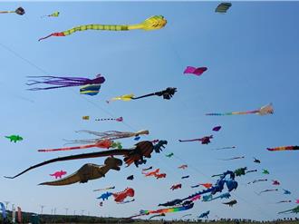 新竹市國際風箏節首日 巨龍翱翔天際吸引逾5萬人次湧入