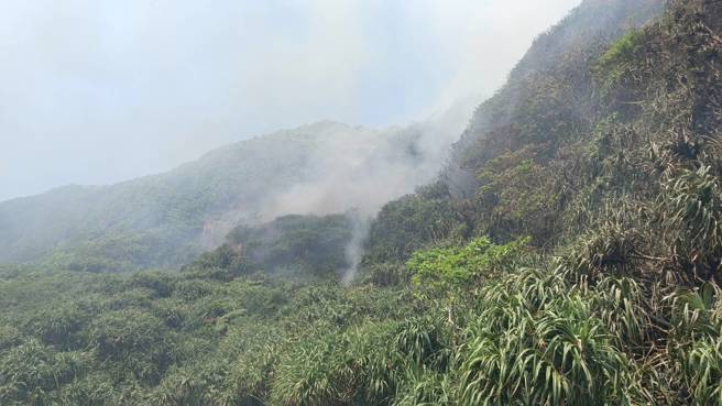 根据现场曝光的这段画面，从远处山道就能看见附近布满浓烟，几乎覆盖整座山头。（图 / 刘咏韵翻摄）