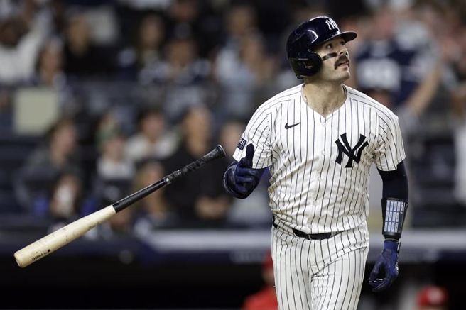 洋基捕手威尔斯轰出全垒打。（美联社）