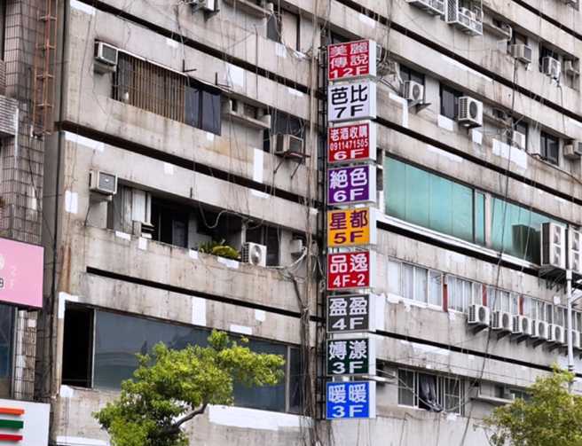 高雄一栋住商混合大楼因会馆林立，被网友分享后引起讨论。（翻摄爆废公社）