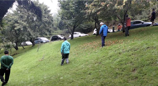 专业教练教授学员山域搜救相关技能，此为地毯式搜索的模式。（玉山国家公园提供／杨静茹南投传真）
