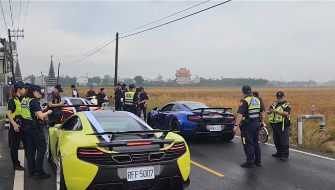 屏东角头「鸭头」陈昫豪的告别式4日登场，警方出动200多名警力重兵部署，除以「M-Police」逐一实施盘查外，在公祭前还先盘查前来致哀的50辆超跑。（警方提供／谢佳潾屏东传真）