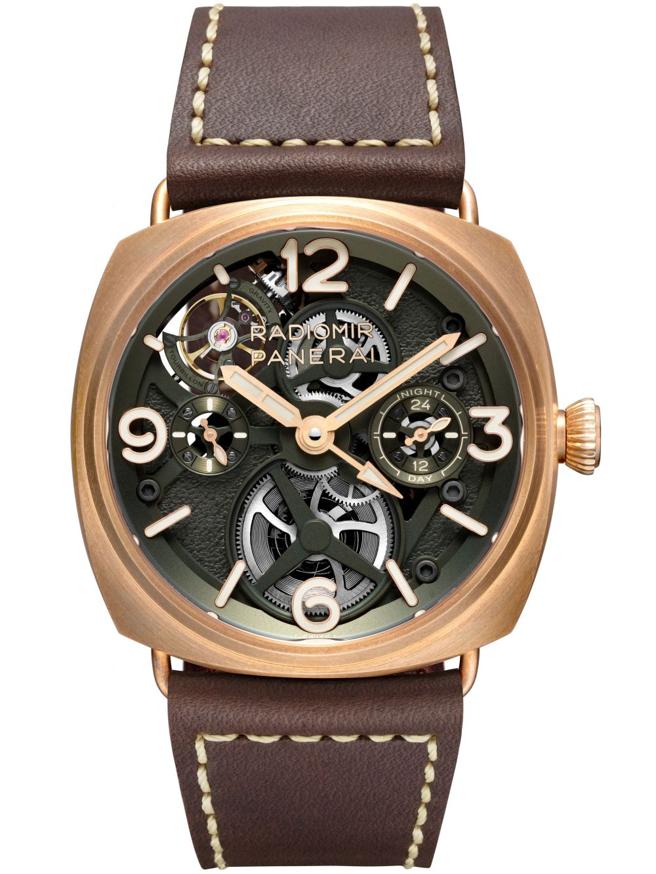 沛納海拍賣會等級的Radiomir Tourbillon Bronzo陀飛輪青銅表低調來台，526萬2000元。（Panerai提供）