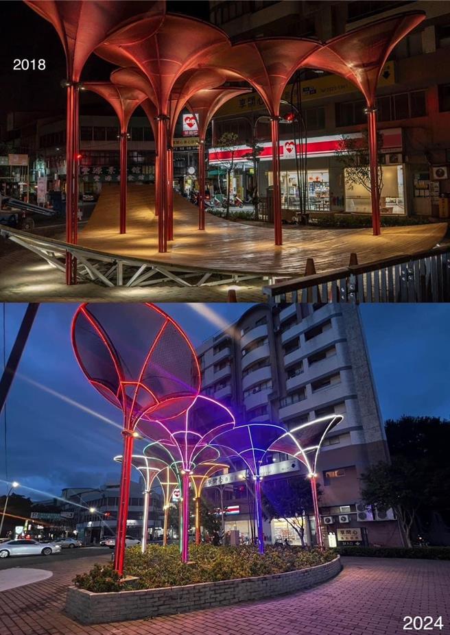 「城市沃壤」装置艺术被装设霓虹灯。（民眾提供／李京升台中传真）