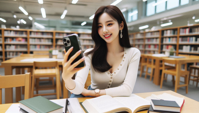韓國女大生在圖書館內開直播，打著學習名義卻要求抖內，甚至金額夠就露出車頭燈。（示意圖、與本案無關／AI生成）