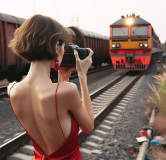 网美裸背拍辣照 不甩鸣笛 下秒被「火车击倒」