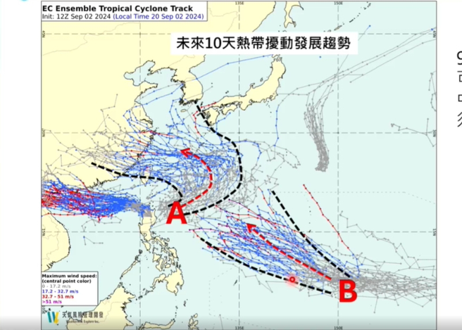 天氣風險公司指出，未來10天還有2個熱帶系統可能向西前進，應持續觀察。（翻攝天氣風險 WeatherRisk）