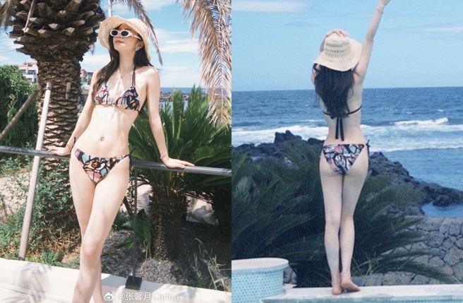 张馨月晒比基尼照。（图／翻摄自张馨月Carina微博）