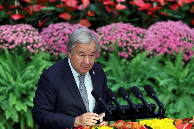 2024年9月5日，聯合國秘書長古特雷斯於中非合作論壇高峰會開幕式上發表演說。（路透社）