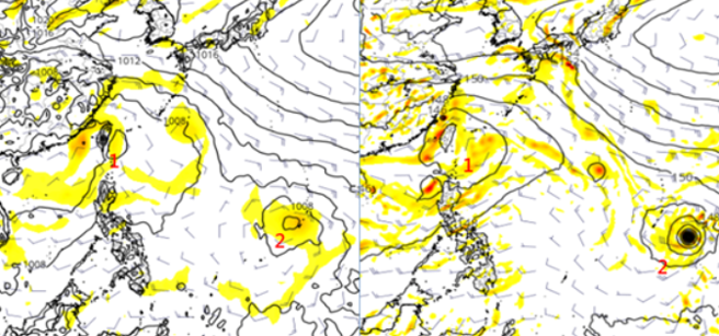 吳德榮指出，位在關島附近的擾動，有機會發展為颱風。（翻攝氣象應用推廣基金會）