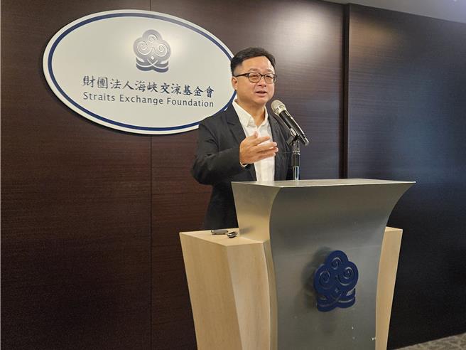 海基会秘书长罗文嘉6日主持背景说明会。（陈冠宇摄）