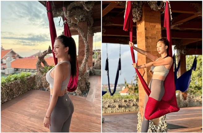 林采緹近日前往峇里島旅遊，首度嘗試空中瑜珈。（圖／攝自 sunnylin_520  IG）