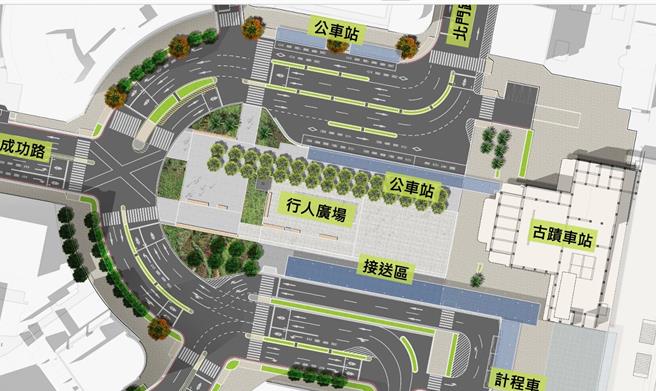 台南车站前圆环大改造，台南市交通局公布模拟图，出站就有大道广场增添城市门面气势。（台南市交通局提供／程炳璋台南传真）