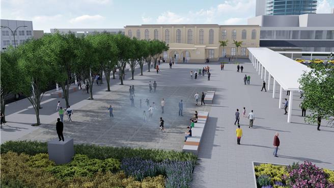 台南市交通局公布台南车站模拟图，将旧圆环改造成大道广场，改变城市门面。（台南市交通局提供／程炳璋台南传真）