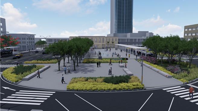 台南车站前圆环大改造，预计2026年底完工，台南市交通局公布模拟图几乎完全改变现有的站前交通方式。（台南市交通局提供／程炳璋台南传真）