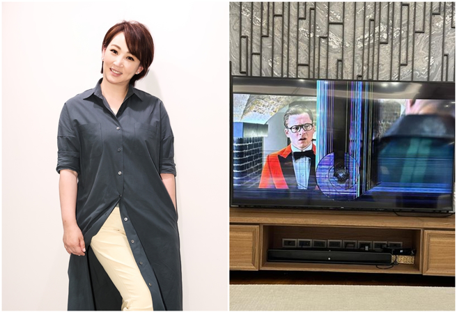 郁方儿子玩双节棍砸坏电视。（图／摄自 好门媳妇的秘密生活郁小方）