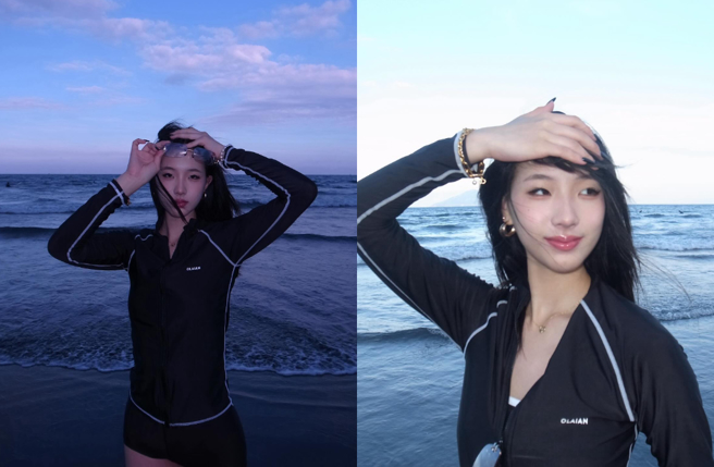 Elly赴美留学晒海边仙照。（图／Threads@polarbearelly）