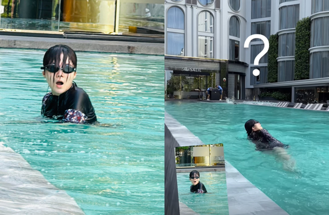 杨小黎拍完比基尼照后化身游泳选手。（图／脸书 杨小黎 Shiauli Yang）