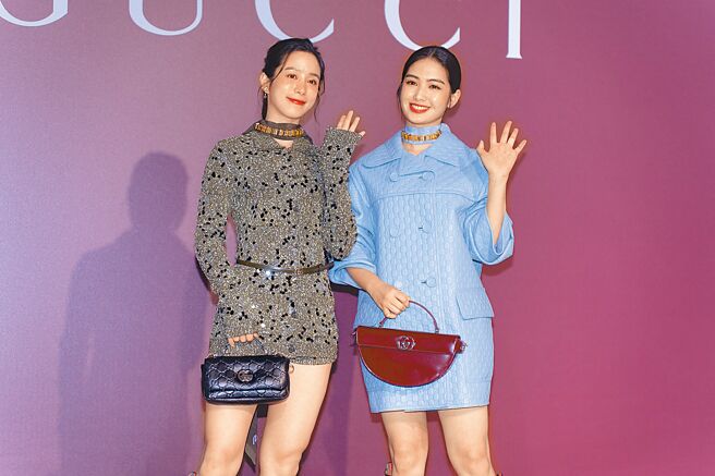 温贞菱（左）、雷嘉汭出席GUCCI 2024秋冬系列预览会。（吴松翰摄）