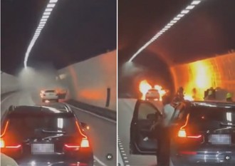 國五北上雪隧內火燒車　隧道口狂冒濃煙車潮塞爆