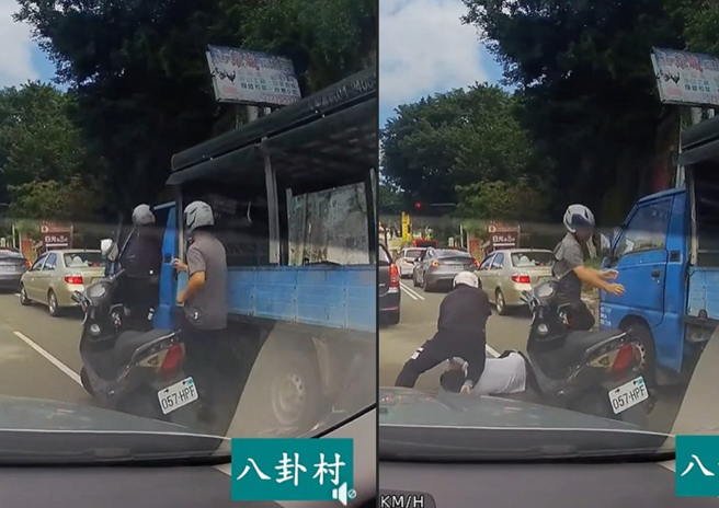 男子开车行经台中北屯区东山路二段上，遇到便衣警察抓嫌犯。（翻摄八卦村 - 行车纪录器影片上传中心）