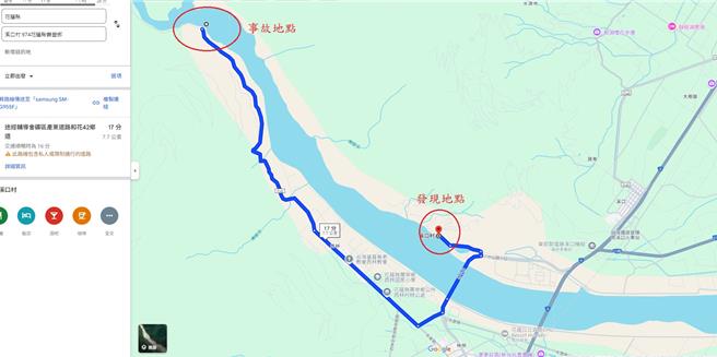 一行8车21人昨天到花莲万荣乡辅导会矿区产业道路戏水，回程突遇溪水暴涨，31岁林姓男子与车上2岁幼子驾车渡溪翻覆冲走，林男深夜被寻获，已明显死亡，救难队员今天扩大搜找，上午10时36分许于发电厂水闸门处寻获男童遗体。（花莲县消防局提供／罗亦晽花莲传真）