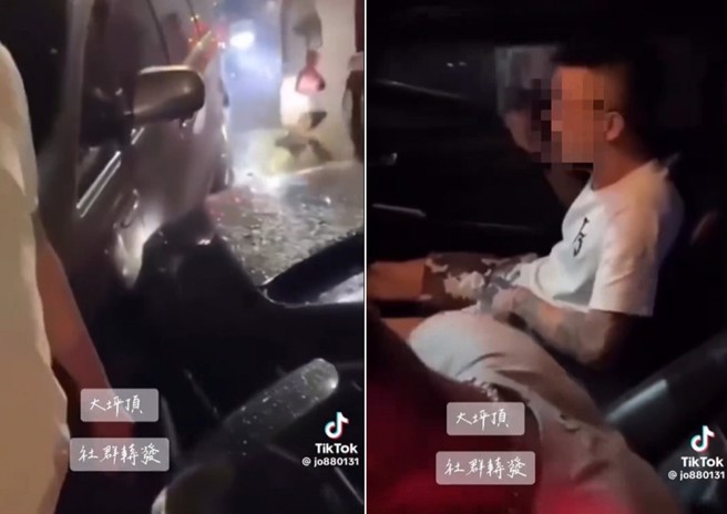 高雄庙会绕境，2名男子疑似毒驾撞车，随后被警方带回。（翻摄脸书宗教爆报）