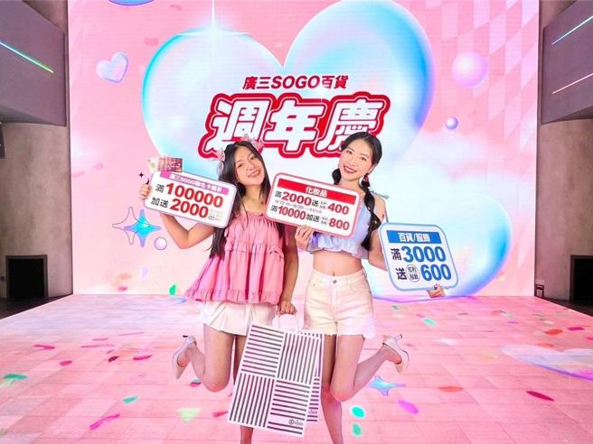 台中广三SOGO百货9／12-10／13周年庆期间，推出超杀《满千送百》优惠活动吸客。图／曾丽芳