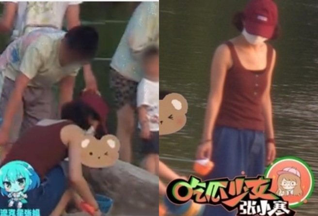 赵丽颖带儿子玩沙，零偶包撩裤管蹲坐沙坑。（图／翻摄自微博）