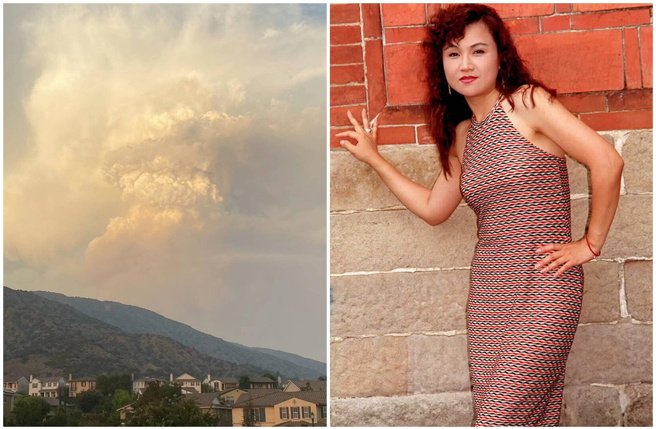 谷音PO出昔日邻居传来火烧山的照片，画面怵目惊心。（图／谷音脸书、中时资料照）