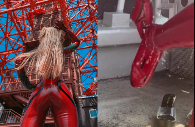 日本网红Cosplay，结果全身大喷水。（图／X＠ぐりこ）