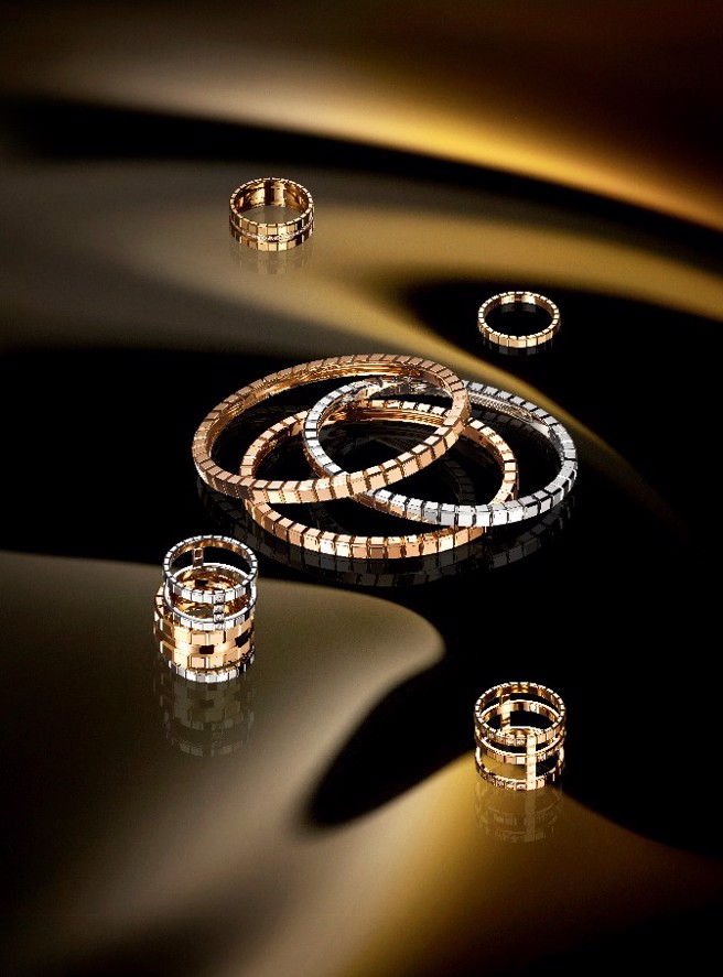 簡約摩登的Ice Cube系列珠寶，貼合時代審美，可隨意混搭疊戴。 （CHOPARD提供）

