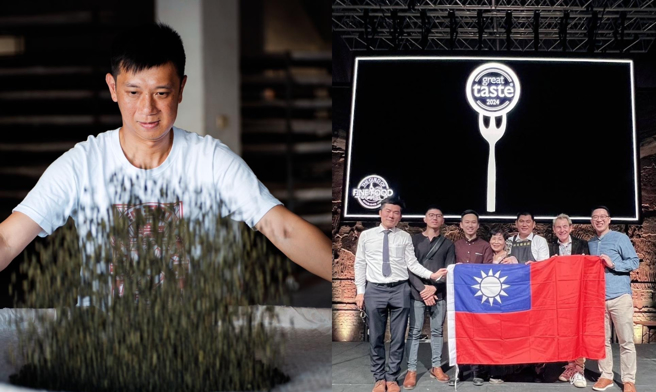 在日本舉辦的2024世界綠茶大賽11日公布成績，花蓮縣瑞穗鄉謝茗遠（清風茶行）以「清風蜜香綠茶」獲最高金賞獎（左）；花蓮縣富里鄉茶農林俊傑（右3）在2024英國美食大賞奪下最高榮耀金叉獎，在母親及團隊陪同下出席頒獎典禮，林俊傑茶園也以「群星茶會」獲日本2024世界綠茶大賽金賞獎。（右）。（花蓮縣政府提供／王志偉花蓮傳真）