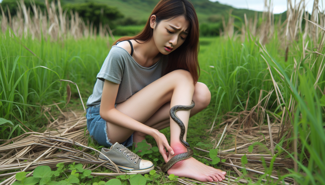 腳踝被草割傷竟「痛到不能走」？女子驚覺遭蛇咬就醫急轉診。（示意圖／AI製圖）