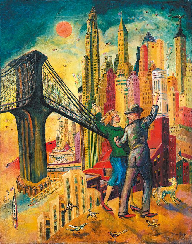 中國嘉德香港秋拍將在本周六、日來台舉辦預展，以朱沅芷的盛世豐碑之作《這裡是紐約》領銜，估價600萬至800萬港幣。（中國嘉德提供）