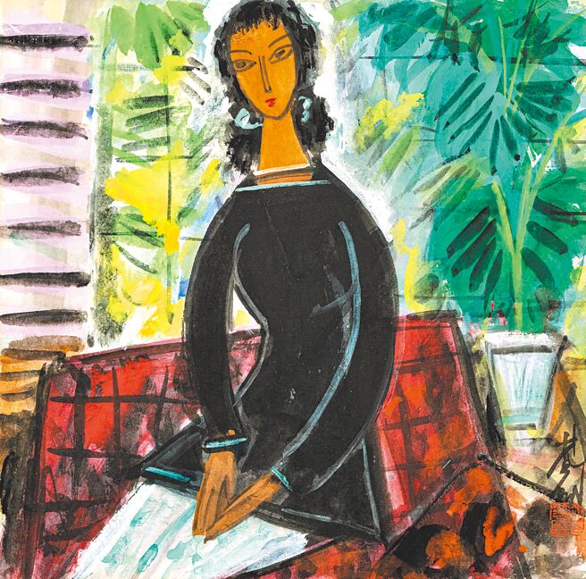 林風眠仕女畫《靜坐》，估價60萬至80萬港幣。（中國嘉德提供）