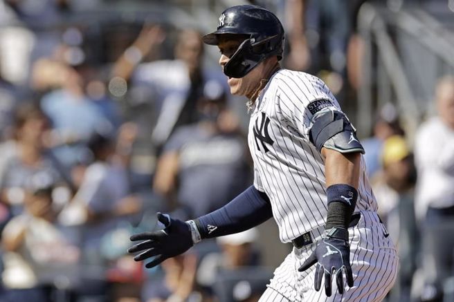 洋基贾吉击出全垒打。（美联社）