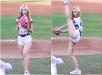 啦啦队女神「朝天蹬一字马」绝技开球　微笑翘臀曲线炸裂全场