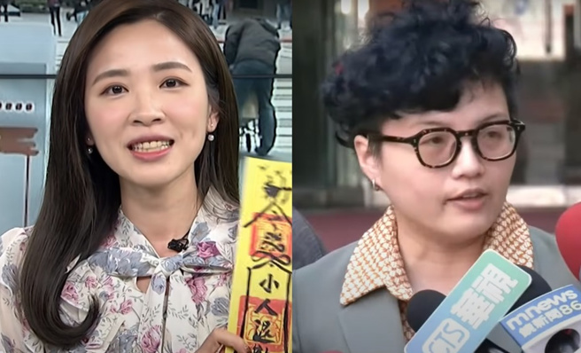 曾在中天当过主播的王乃伃(左)以相当年轻的资歷担纲政论主持人，与吴静怡(右)等一眾名嘴互动。（合成图／取自中天新闻）